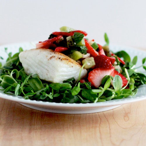 Seared Halibut with Microgreens Salad