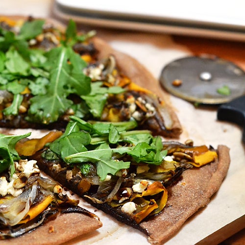 butternut squash and cartelized onion pizza