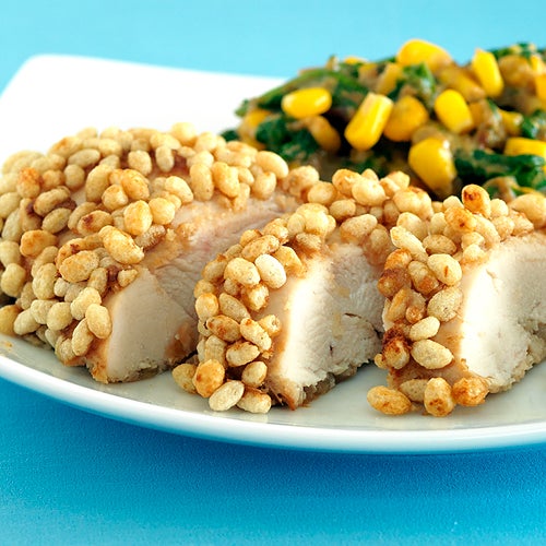 Crispy Asian chicken with creamy corn back