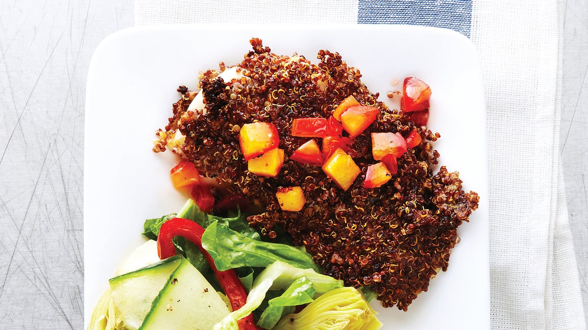 QuinoaCrusted Fish with Plum Chutney