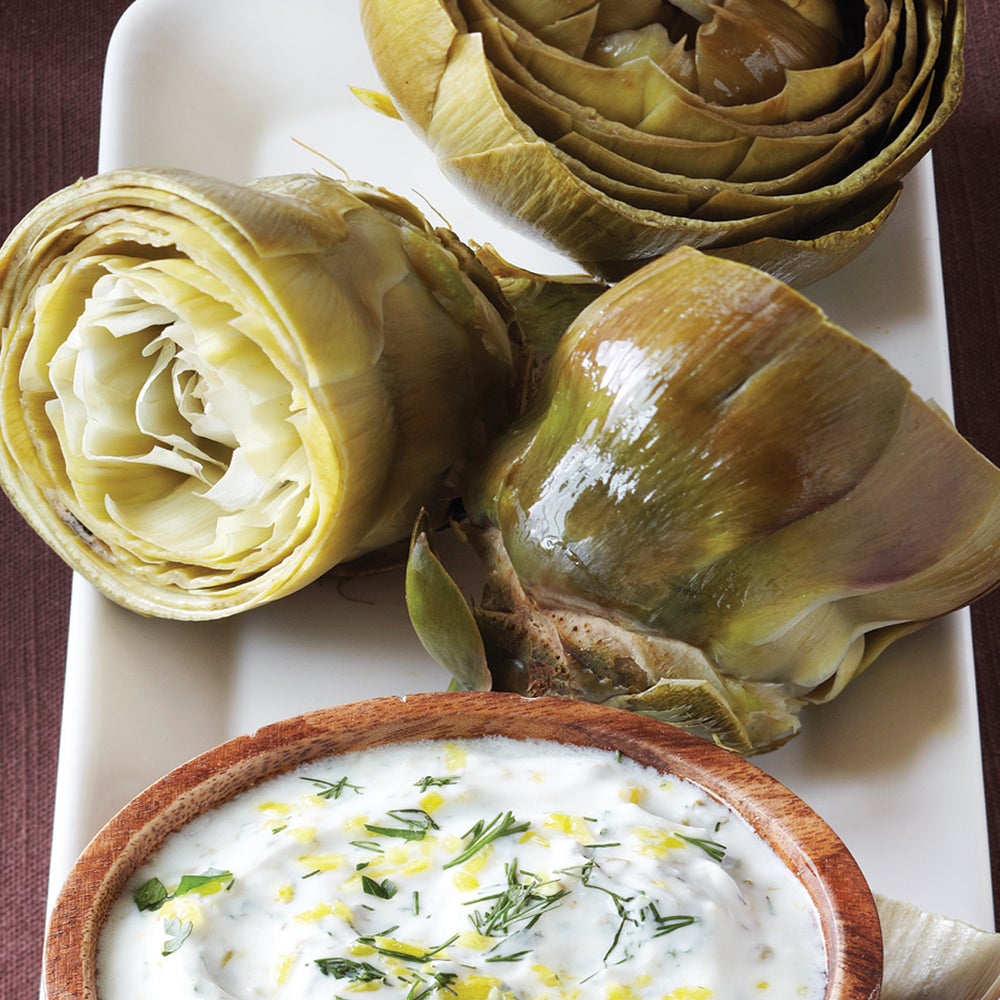 Steamed Artichokes with Lemon Herb Sauce-image