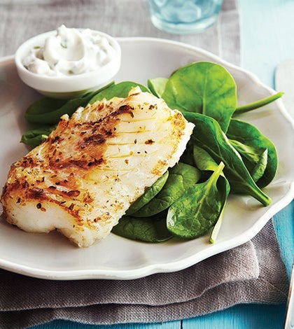 Greek-Style Grilled Fish with Cucumber Mint Yogurt image None