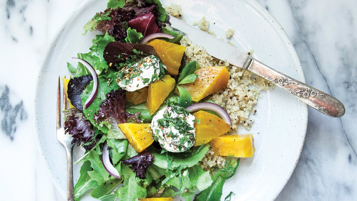 Golden Beet & Quinoa Salad with Baked Goat Cheese