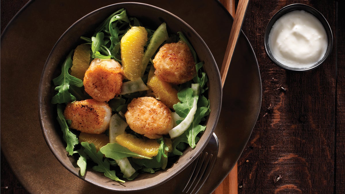 Spicy CayenneDusted Scallops with Orange Fennel Salad Recipe