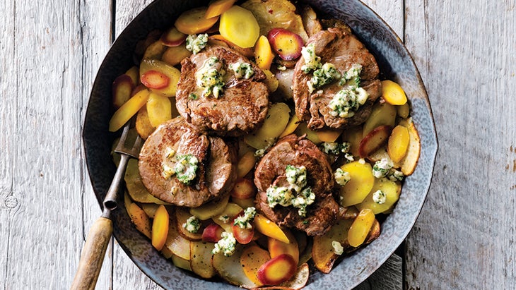 Skillet Seared Beef Tenderloin with Blue Cheese Butter 50web None