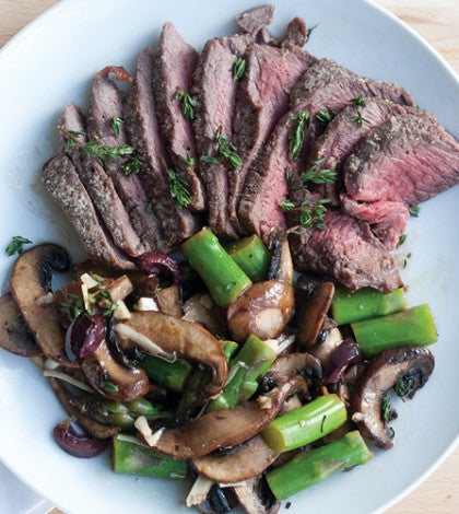 Steak with Marinated Mushroom & Asparagus Medley image None