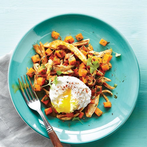 Chicken Sweet Potato Hash with Poached Eggs