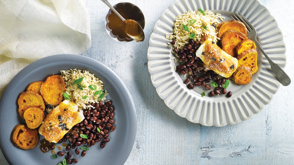 Sweet Miso Cod with Yams, Rice & Beans Recipe