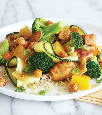 Orange Chicken Stir-Fry with Spicy Chickpeas & Crispy Garlic Dressing image None