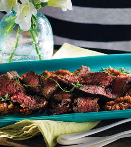 Spice-Rubbed Flank Steak with Grilled Gazpacho Sauce image None
