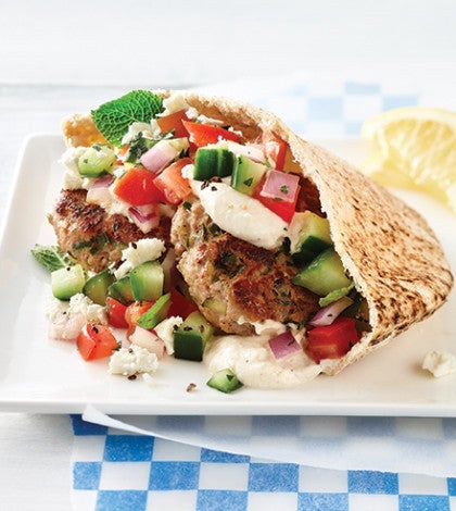 Turkey Zucchini Burger with Tahini Sauce, Salsa & Feta image None