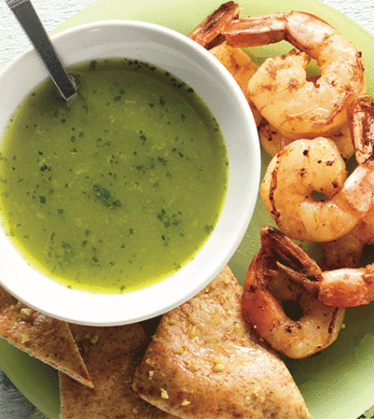 Cool Minted Pea Soup & Citrus Shrimp with Garlic Pita image None