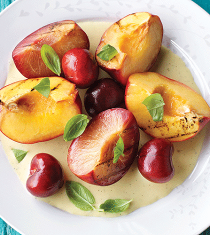 Grilled Stone Fruit Salad with Coconut Crème Anglaise image None