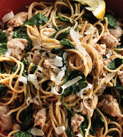 Lemon Spaghetti with Turkey Sausage & Spinach image None