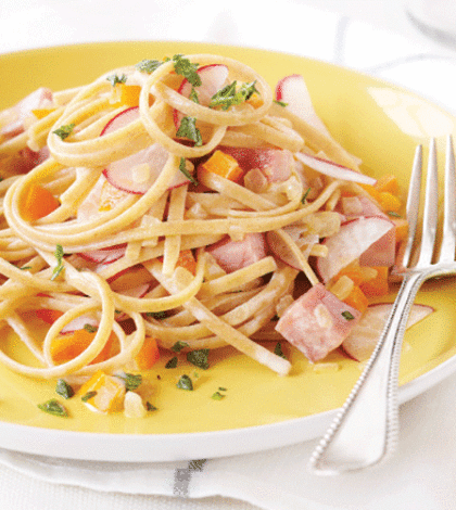 Summertime Carbonara with Bell Pepper, Ham & Radish image None