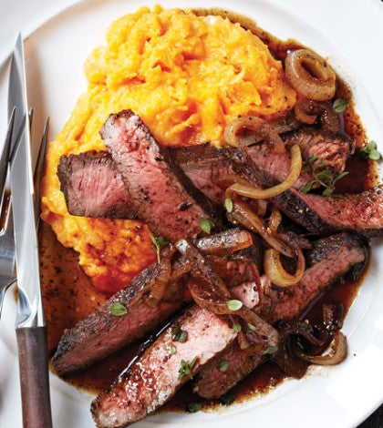 Balsamic-Glazed Sirloin with Rustic Sweet Potato Mash image None