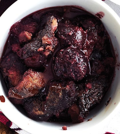 Fudgy Chocolate Brownie with Sweet Cherry Sauce image None