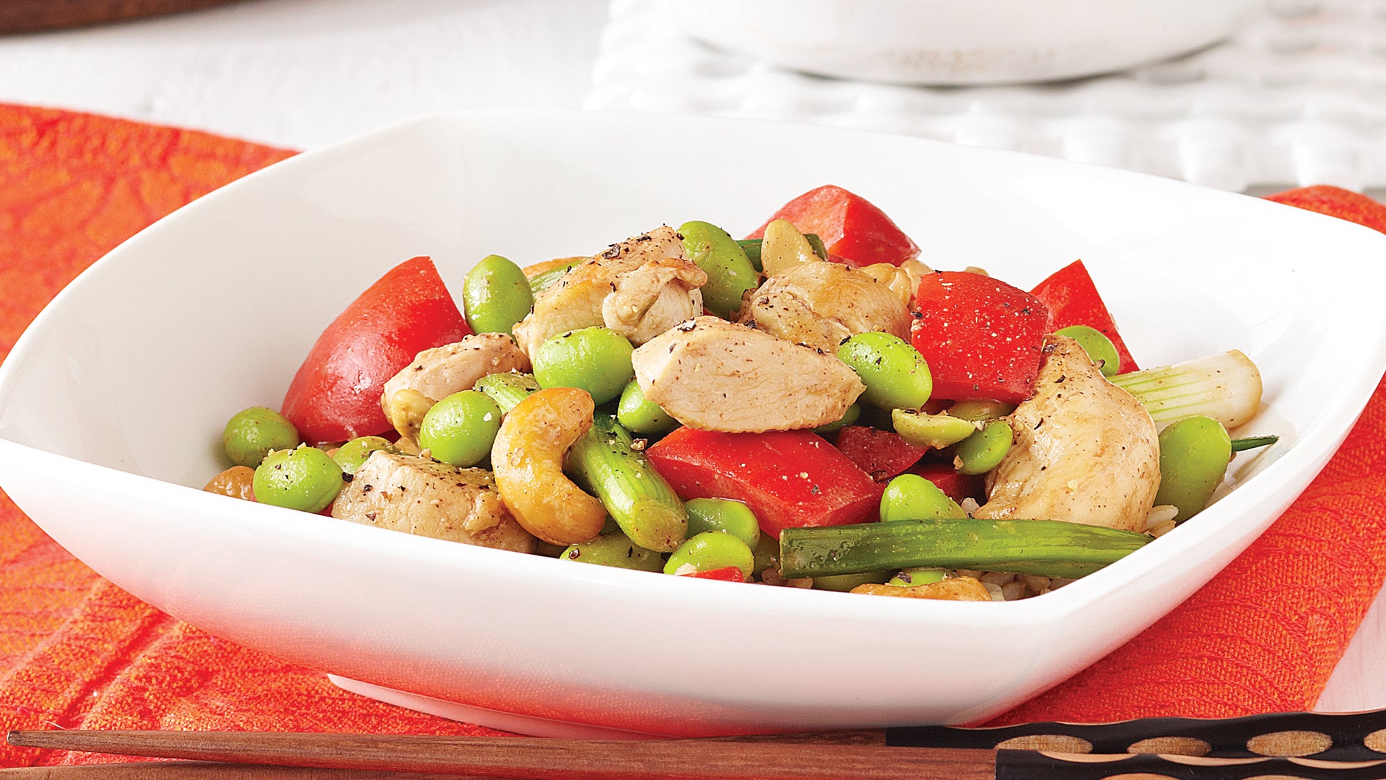 Ginger Soy Chicken & Edamame StirFry with Cashews