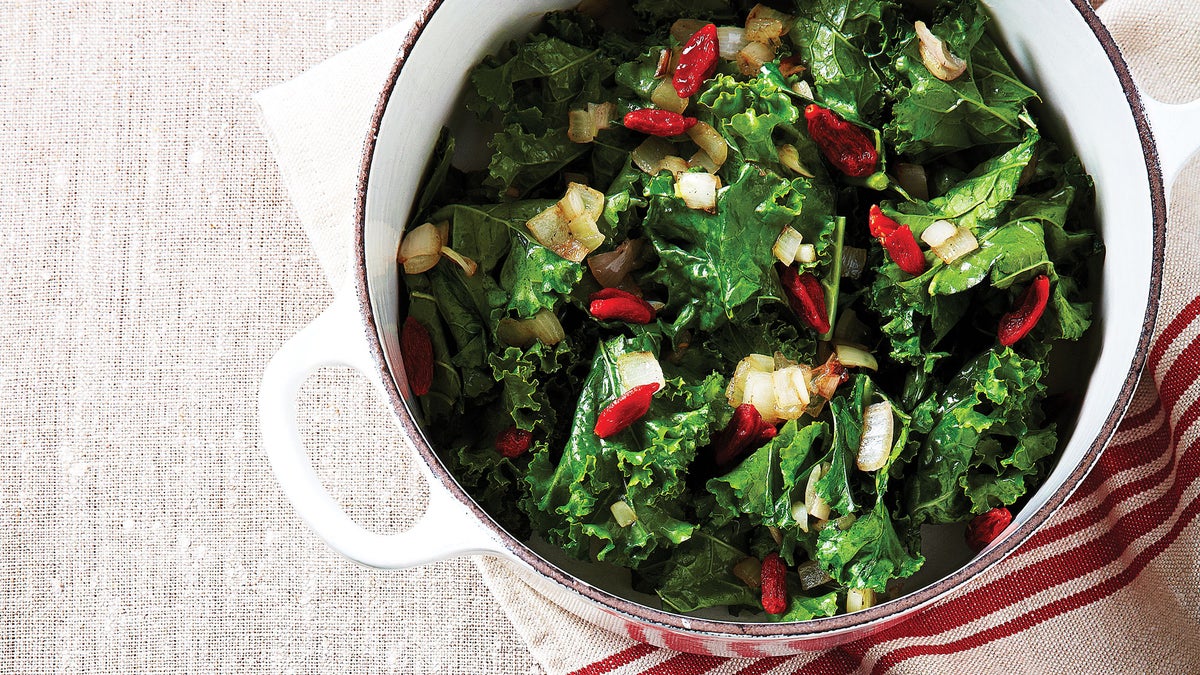 QuickBraised Kale with Goji Berries & Cashews Recipe Dutch Oven Recipe