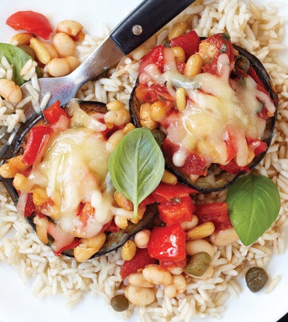 Sweet Tomato & Basil Eggplant Rounds with Brown Rice image None