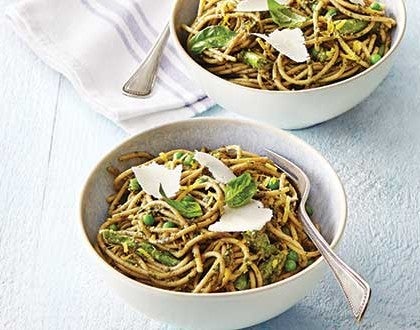 Springtime Spaghetti with Pesto, Asparagus & Zucchini image None
