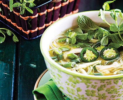 Chicken Pho with Pea Shoots image None