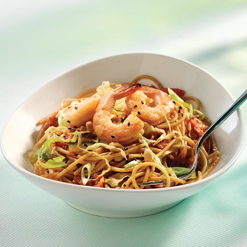 Cucumber & Kimchi Noodle Salad with Shrimp