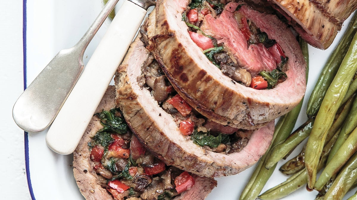 MushroomStuffed Flank Steak with Balsamic Green Beans