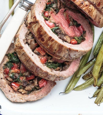 Mushroom-Stuffed Flank Steak with Balsamic Green Beans image None