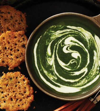Watercress & Spinach Soup with Cheesy Thyme Crisps image None