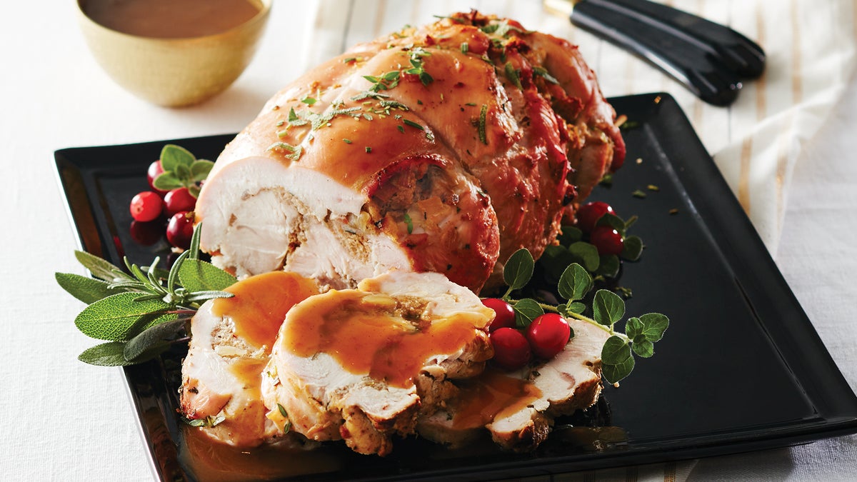 HerbStuffed Turkey Breast with Apple Cider Pan Sauce Recipe