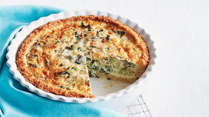 Broccoli, Kale & Cheddar Quiche
with Savory Quinoa Crust"