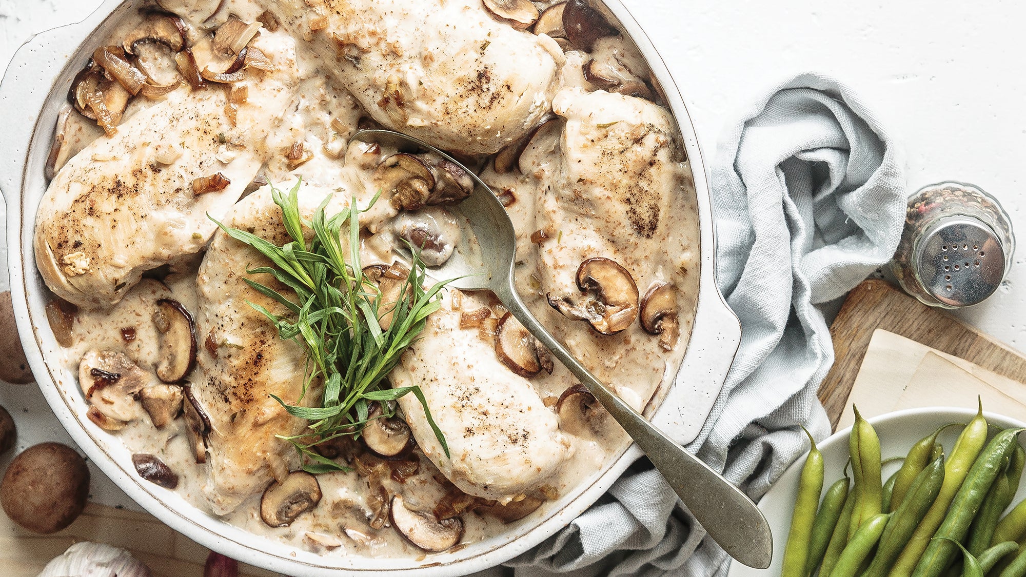 Creamy Mushroom & Tarragon Chicken
with Green Beans