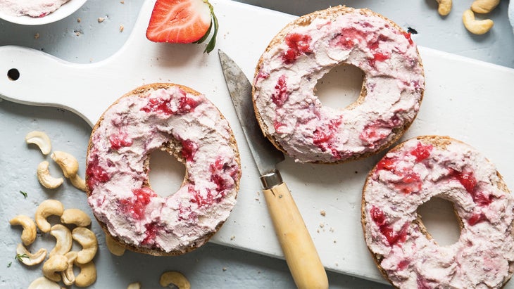 Strawberry Cashew cream cheese on bagels