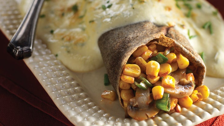 Savory Buckwheat Crepes with Mushrooms Corn and Fontina Cheese Savory Buckwheat Crepes with Mushrooms Corn and Fontina Cheese