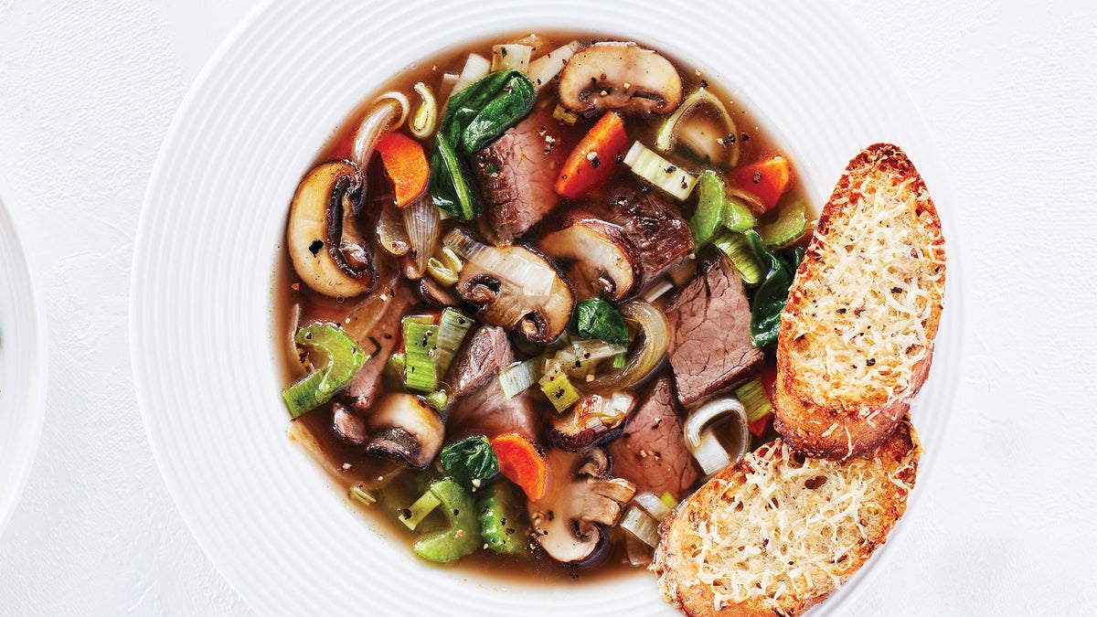 French Onion-Style Beef Vegetable Soup Recipe | Clean Soup Recipes