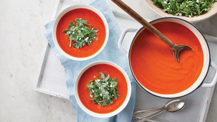 Tomato Thyme Soup with Arugula Topping recipe