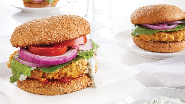 Buffalo-Chickpea-Burgers-with-Blue-Cheese-Yogurt-Sauce_81-web Buffalo Chickpea Burgers with Blue Cheese Yogurt Sauce recipe
