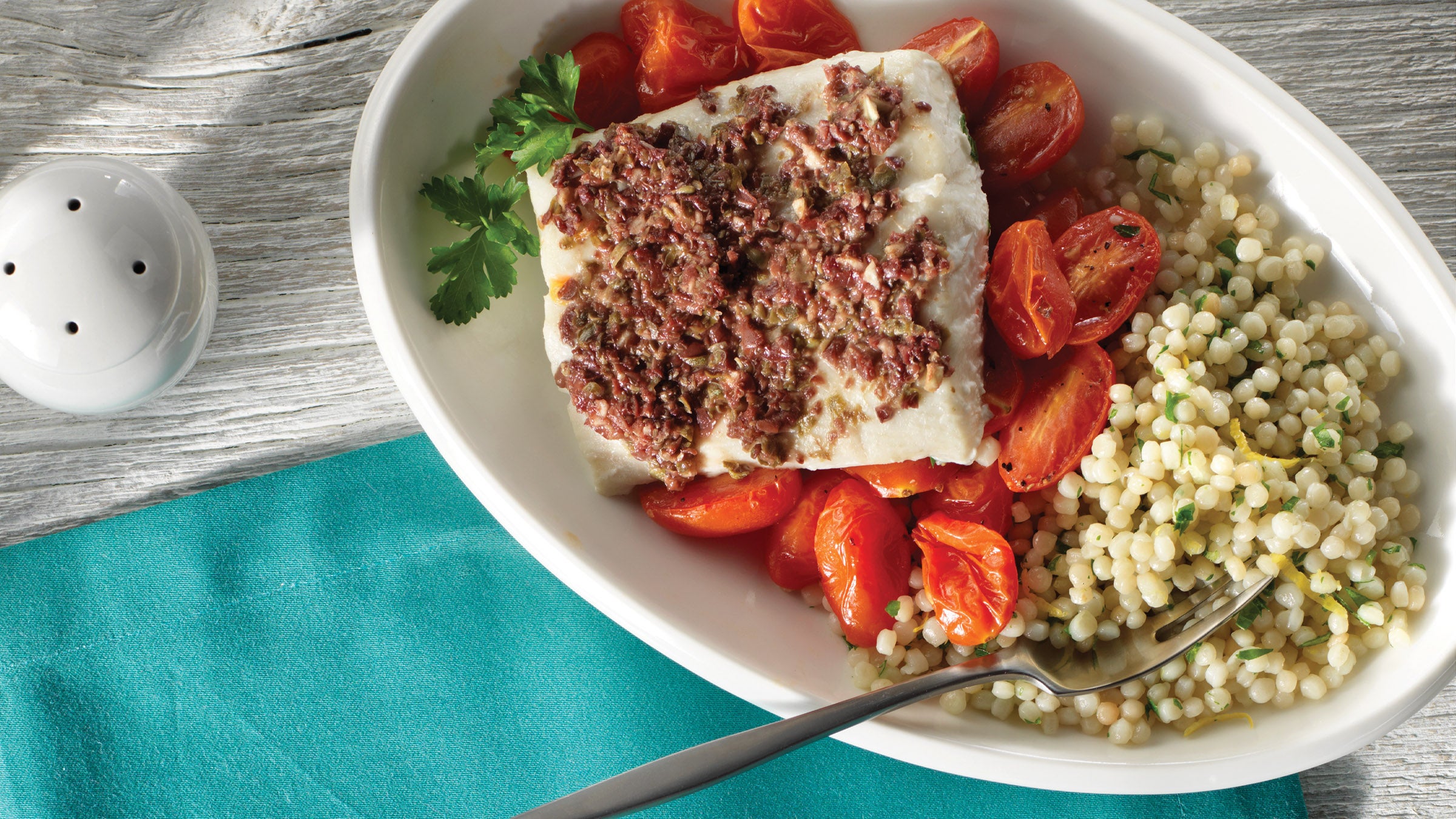 Halibut with Olive Tapenade Crust