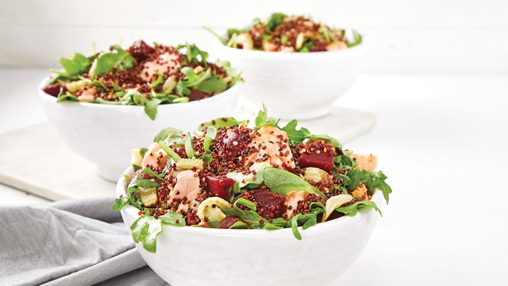 Crispy-Quinoa-with-Arugula-&-Salmon-Salad-with-Tarragon-Vinaigrette_83-WEB Crispy Quinoa, Arugula & Salmon Salad with Tarragon Vinaigrette recipe