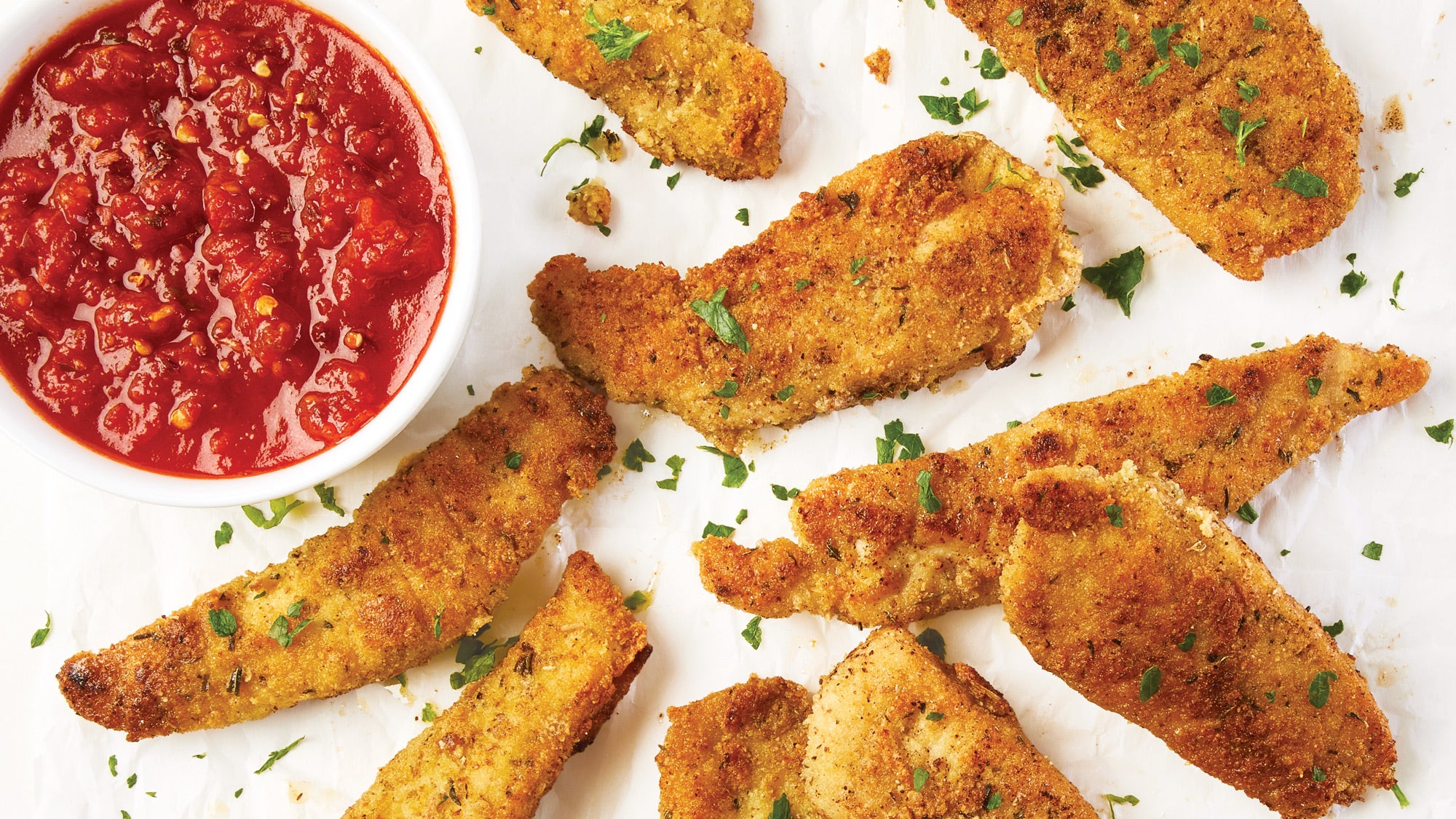 Breaded Chicken Strips with Spicy Marinara Whole30 Snack Recipes