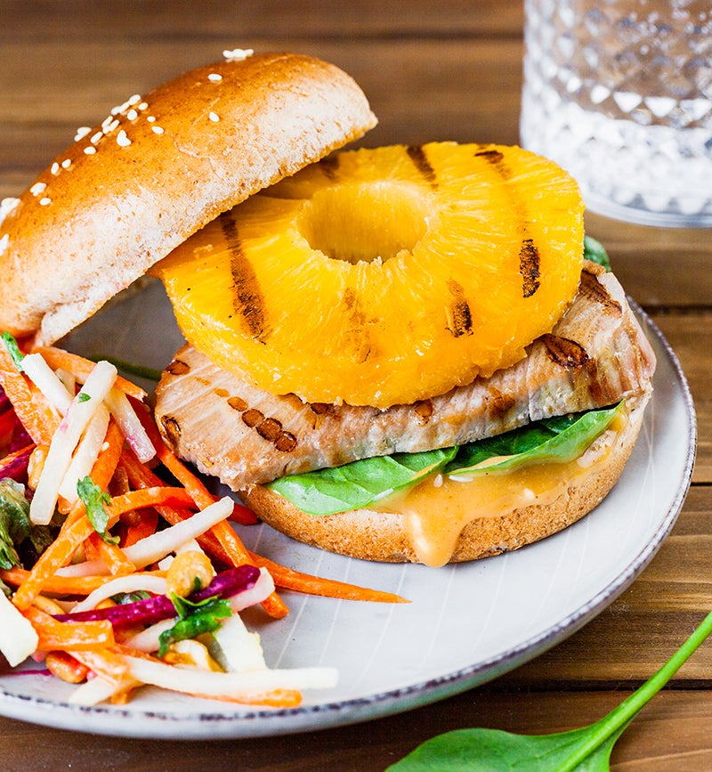 Hawaiian Tuna Burgers with CarrotBeet Slaw
