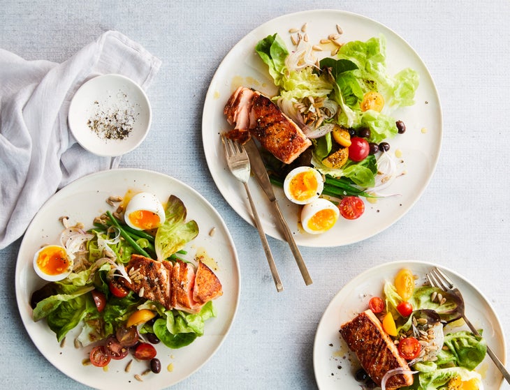 Salmon Niçoise Salad on plates