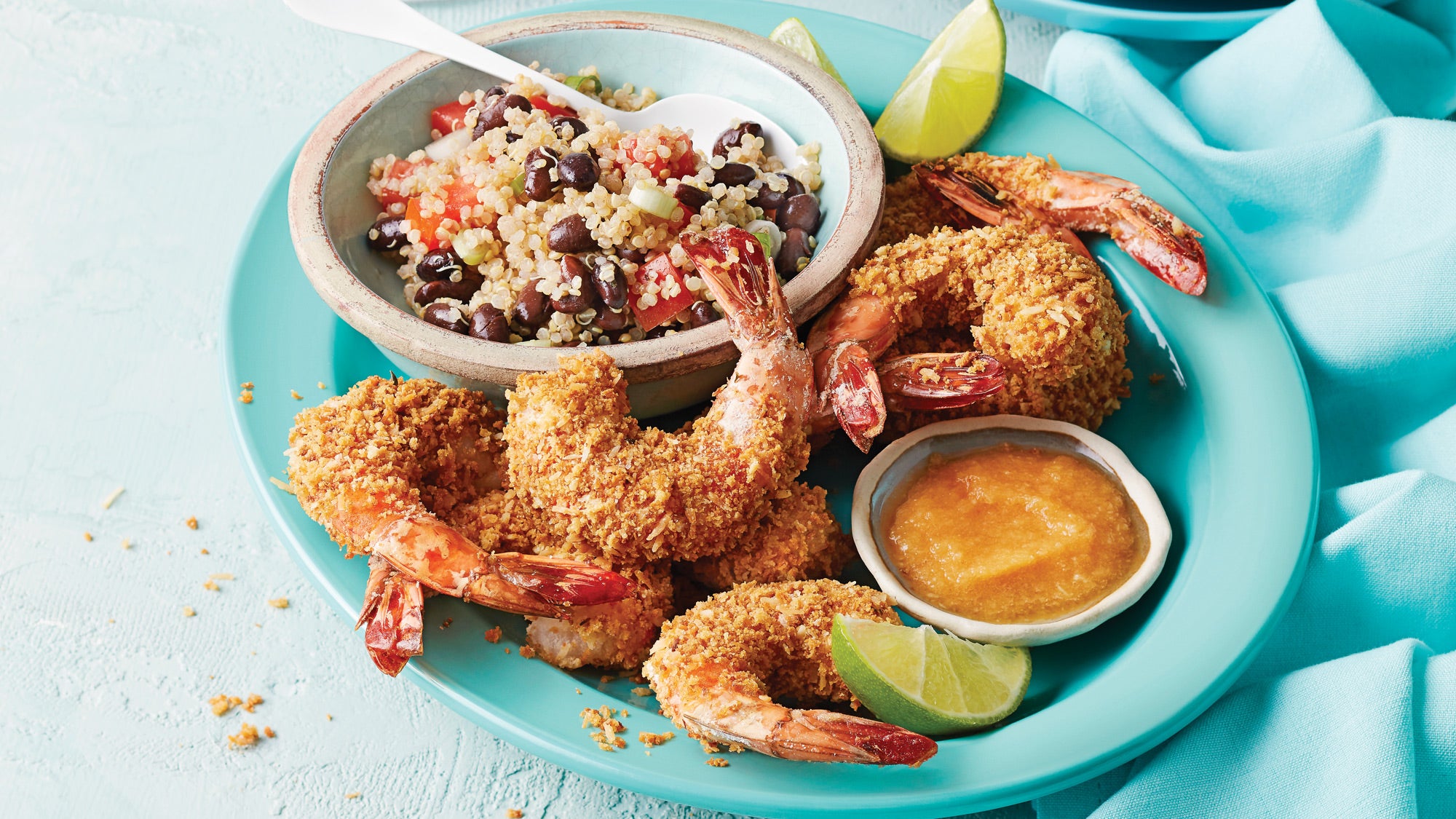 Coconut Shrimp with Spicy Pineapple Dipping Sauce & Jerk Quinoa recipe