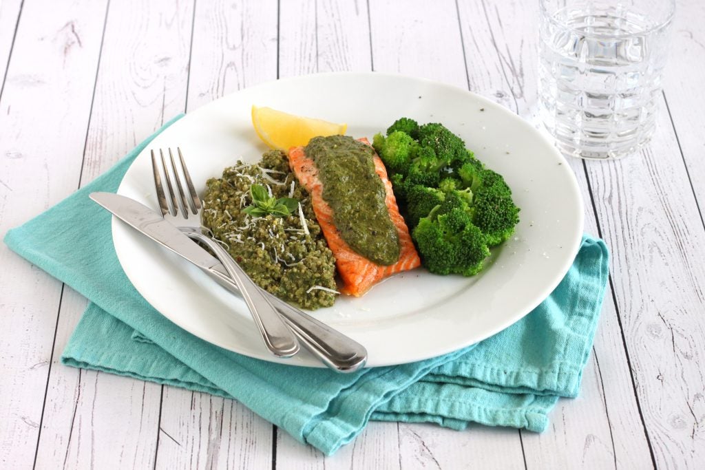 Pesto Salmon & Quinoa with Steamed Broccoli