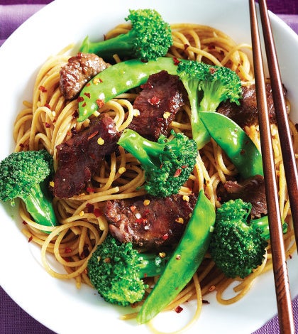 Shanghai-Style Noodles with Beef, Snow Peas & Broccoli image None