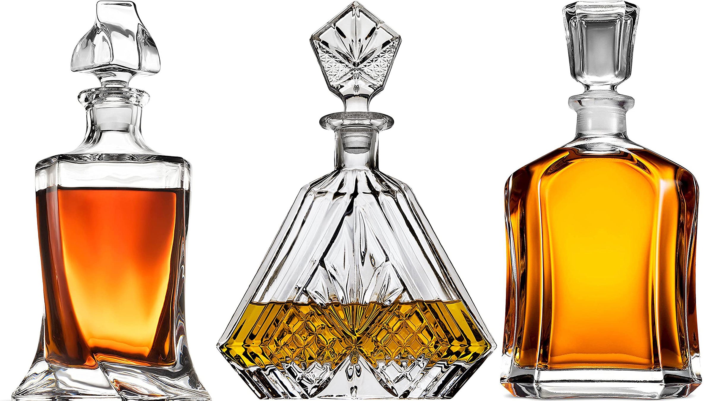 Three different liquor decanters