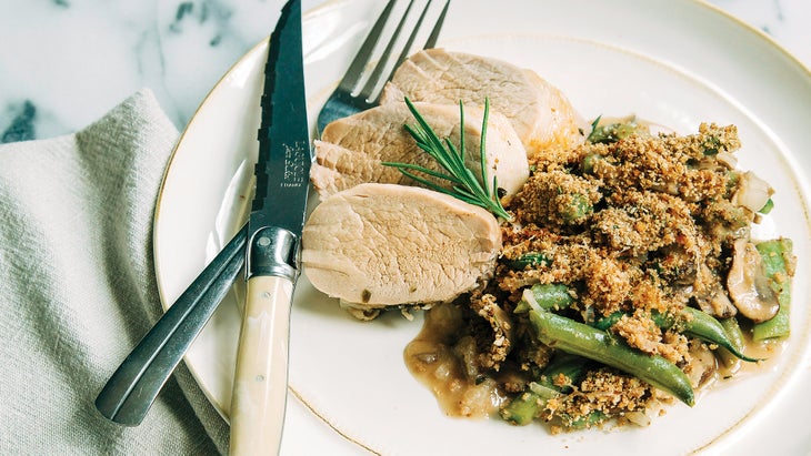 Roasted Rosemary and Thyme Pork Tenderloin with Green Bean Mushroom Casserole Roasted Rosemary and Thyme Pork Tenderloin with Green Bean Mushroom Casserole