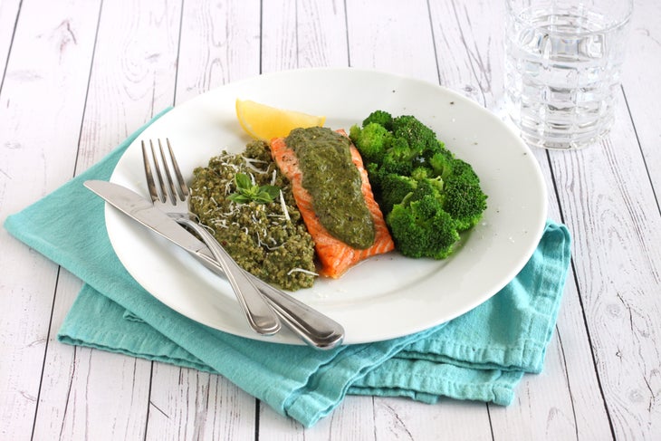 RESHOOT Pesto Salmon Quinoa with steamed broccoli 2 None