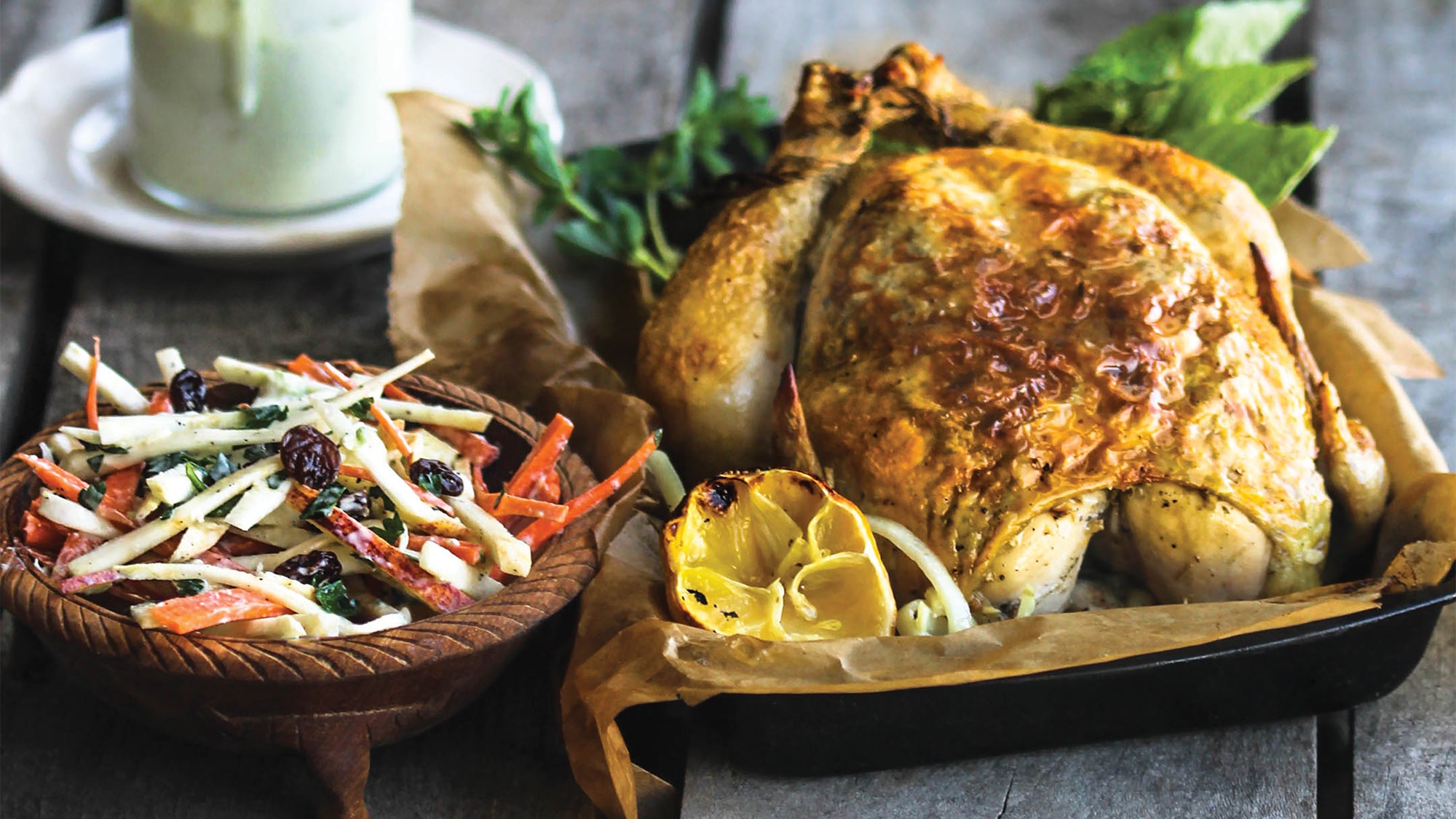 Roasted Chicken with Creamy Celeriac Apple Slaw